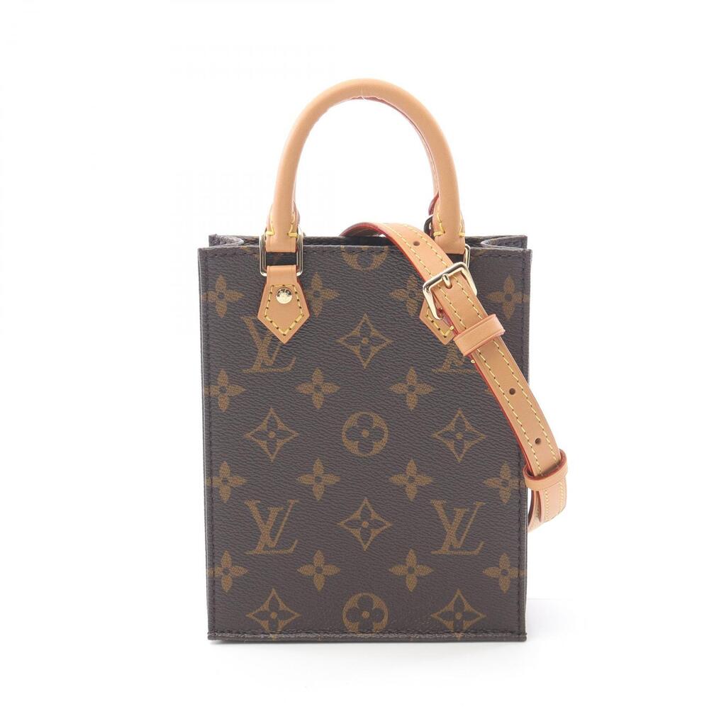 Louis Vuitton Sac Plat Monogram Handbag Canvas Leather Brown
